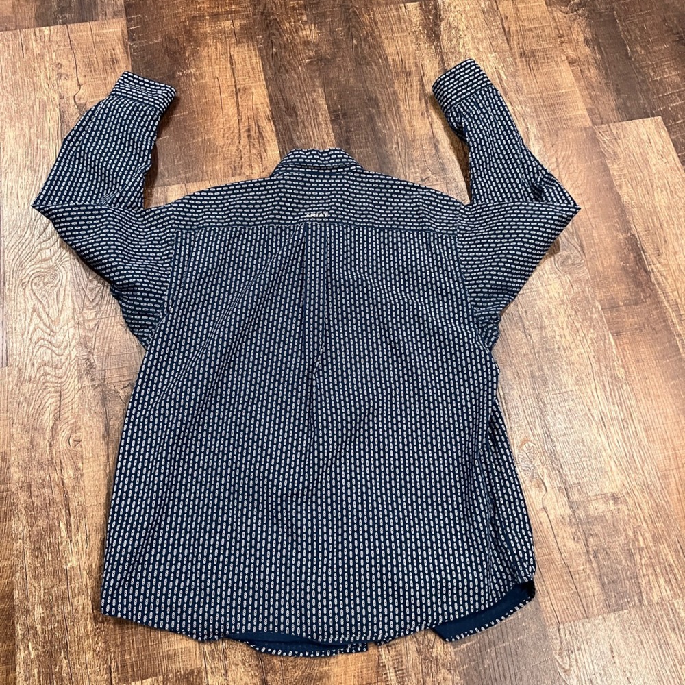 Ariat Mens XL Fitted Stretch Long Sleeve Shirt Mens Sargas Print Navy Blue - Picture 6 of 8